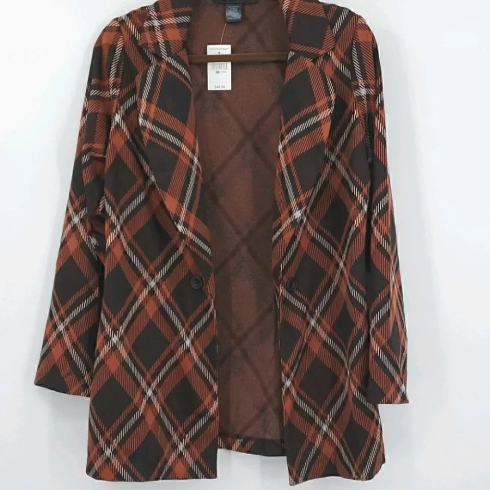 ASHLEY STEWART PLAID ONE BUTTON KNIT BLAZER